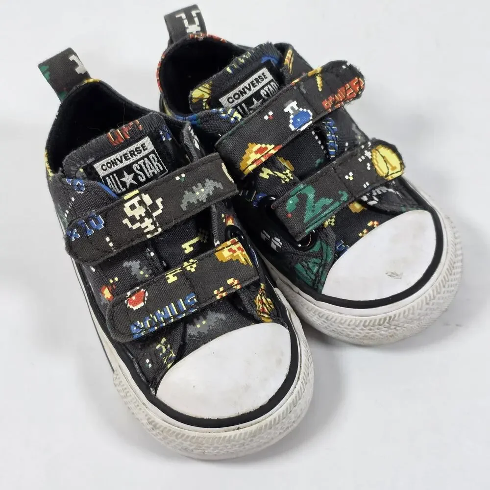 Converse All Star Low Sneakers Video Game Print Infant Toddler 5 Black Multi